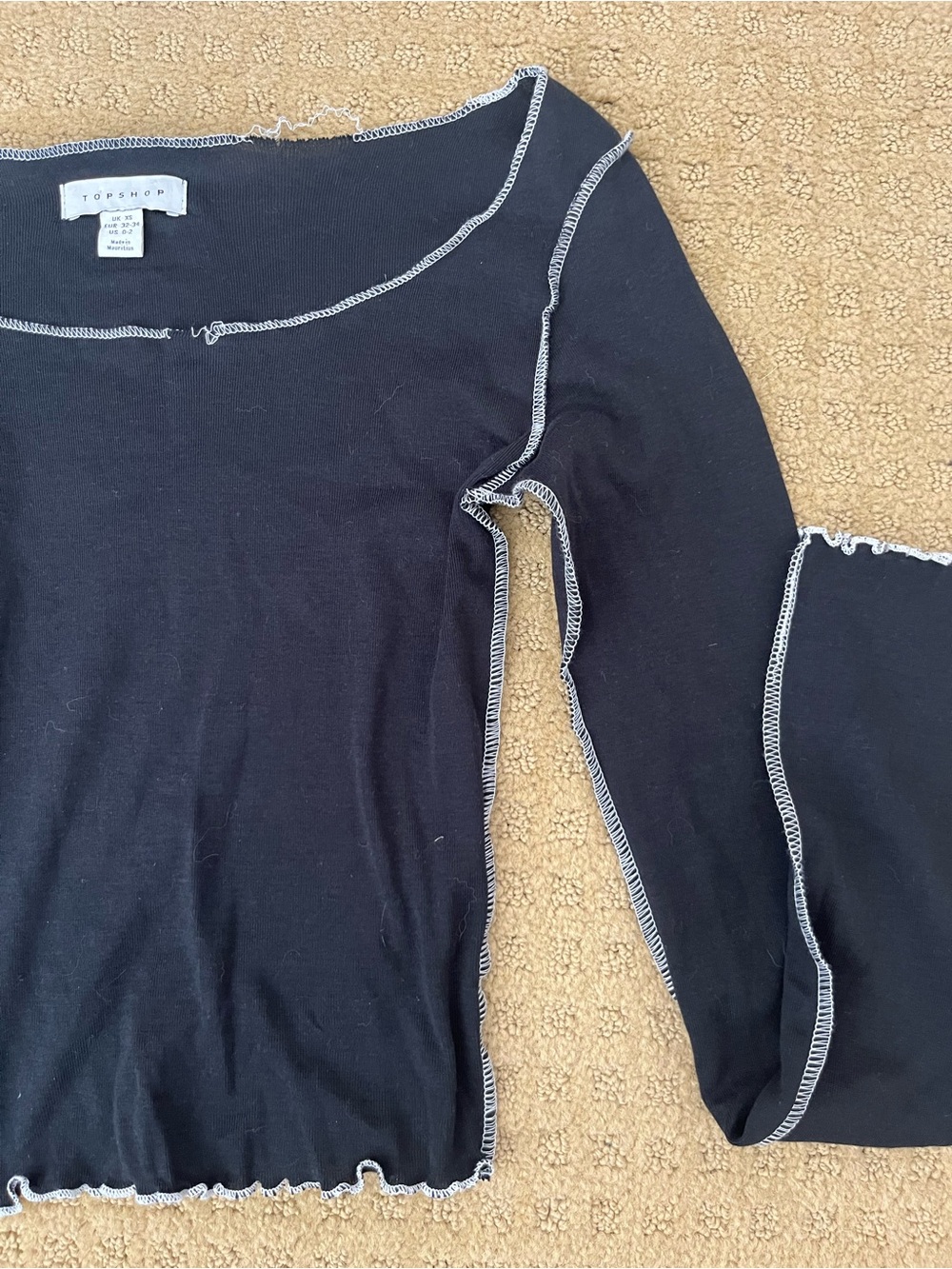 Topshop Black Long Sleeve Top with White Overlock Stitching